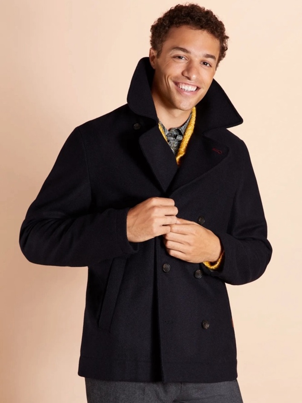 Brooks Brothers Red Fleece Mens Double Breasted Wool Peacoat XXL Navy Blue